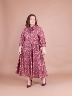 Bordo Midi Çiçek Desenli Saten Yarasa Kol Abiye Elbise