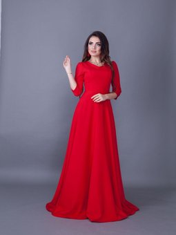 Kırmızı V Yaka Abiye Elbise