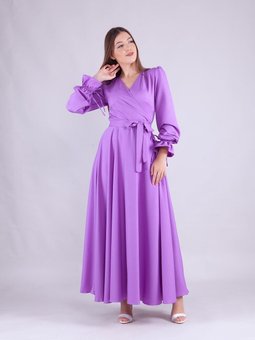 Leylak Kruvaze Yaka Uzun Kol Abiye Elbise