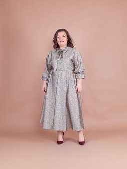 Mint Midi Çiçek Desenli Saten Yarasa Kol Abiye Elbise