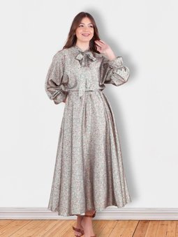 Mint Yeşili Uzun Çiçek Desenli Yarasa Kol Saten Abiye Elbise