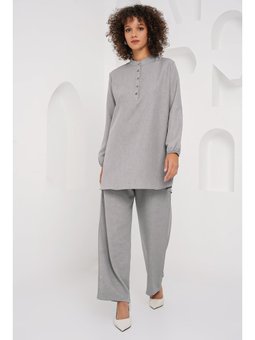 Keten Tunik Pantolon İkili Gri Takım