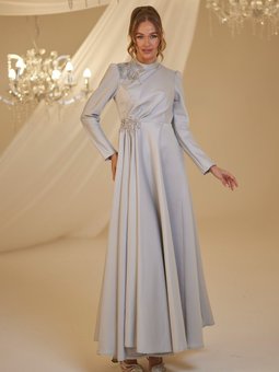 Gri Su Abiye Elbise
