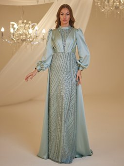 Su Yeşili Karya Abiye Elbise