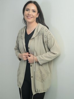 Kapüşonlu Önü Düğmeli Cepli Fistolu Büyük Beden Taş Rengi Hırka