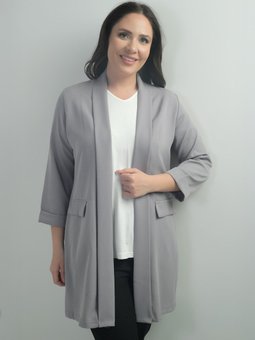 Şal Yaka Sahte Cepli Likralı Max Uzun Gri Ceket