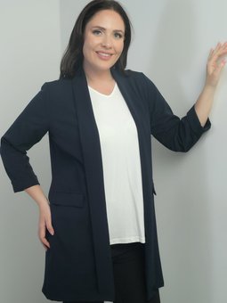 Şal Yaka Sahte Cepli Likralı Max Uzun Lacivert Ceket