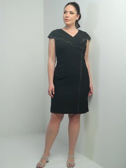 Siyah Yakası Taş Detaylı Lazer Kesim Astarlı Büyük Beden Kısa Abiye Elbise