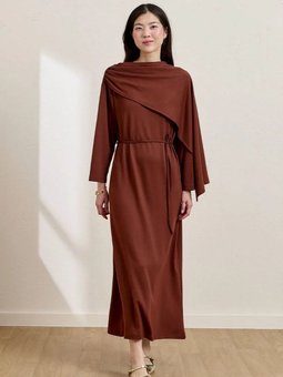 Şal Yaka Camel Elbise