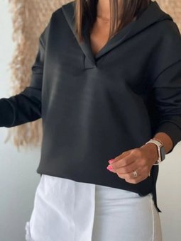 Siyah Kapüşonlu Oversize Arkası Uzun Bluz Sweatshirt