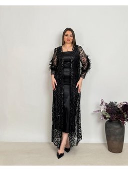 Kadın Kimono Ve Elbiseli Abiye Li Takım Siyah