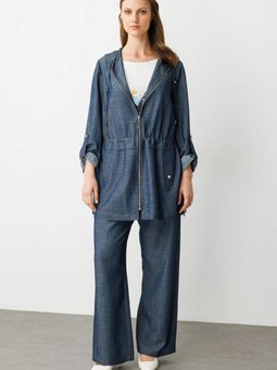 İndigo Beli Lastikli Bol Paça Pantolon