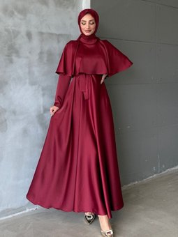 Bordo Beril Abiye Elbise