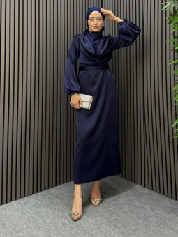 Lacivert Degaje Abiye Elbise