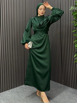 Zümrüt Yeşili Degaje Abiye Elbise