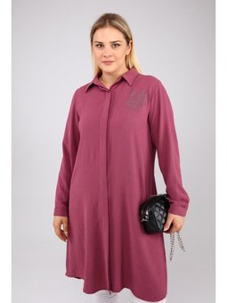 Büyük Beden Yaprak Baskılı Gül Kurusu Gömlek Tunik