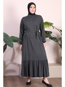 Kadin Büyük Beden Hakim Yaka Çıtır Viskon Füme Elbise