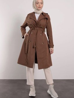 Kahverengi Renkli Renk Düğme Detaylı Klasik Trençkot