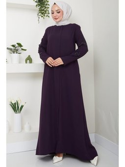 Nihan Kolları Taşlı Mürdüm Ferace