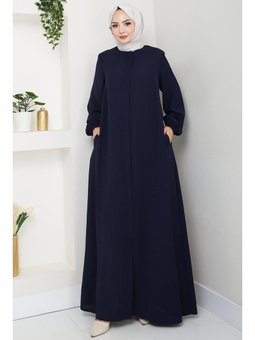Önü Patlı Büyük Beden Lacivert Ferace