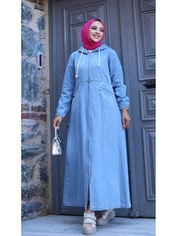 Fermuarlı Cepli Kapüşonlu Denim Kot Kap