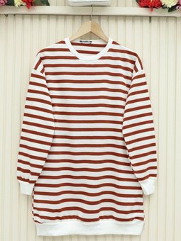 Taba Yan Çizgili Bisiklet Yaka Sweat