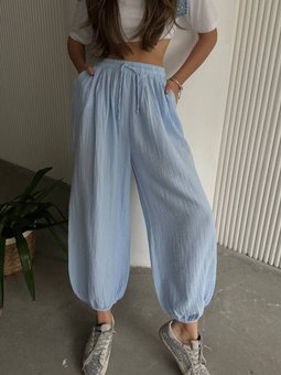 Bebe Mavi Müslin Kumaş Oversize Şalvar Pantolon