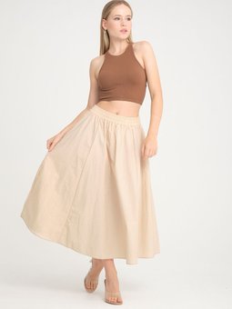 Bej Uzun Paraşüt Kumaş Bol Kesim Etek