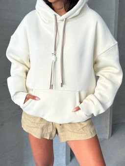Beyaz Bağcık Detay Oversize Sweatshirt