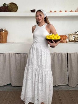 Beyaz Uzun Brode Astarlı Etek