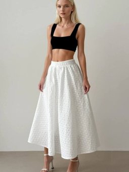Ekru Uzun Kuşgözü Detay Fisto Bel Lastikli Etek