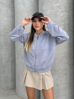 Gri Modal Kumaş Fermuarlı Bomber Sweatshirt