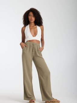 Haki Müslin Oversize Palazzo Pantolon