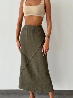 Haki Uzun Aerobin Kumaş Pamuklu Etek