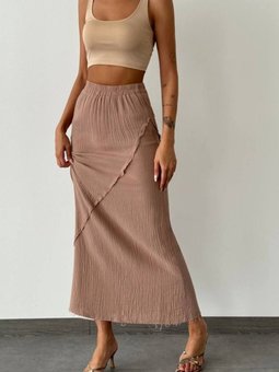 Kahve Uzun Aerobin Kumaş Pamuklu Etek