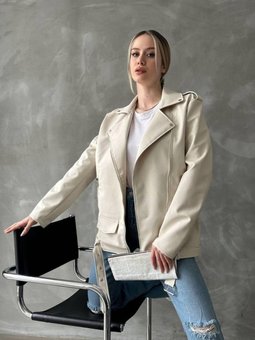 Kırık Beyaz Oversize Uzun Suni Deri Ceket