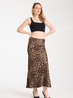 Leopar Uzun Saten Kumaş Etek