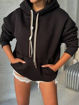 Siyah Bağcık Detay Oversize Sweatshirt