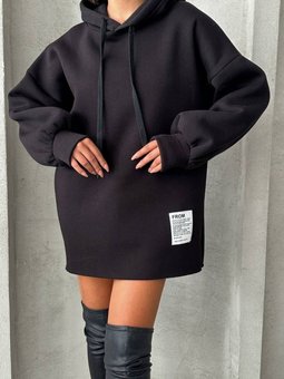 Siyah Oversize Uzun Kapüşonlu Sweatshirt