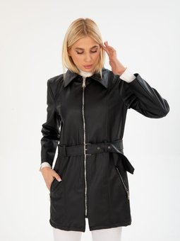 Siyah Uzun Deri Kemerli Pardesü