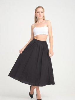 Siyah Uzun Paraşüt Kumaş Bol Kesim Etek