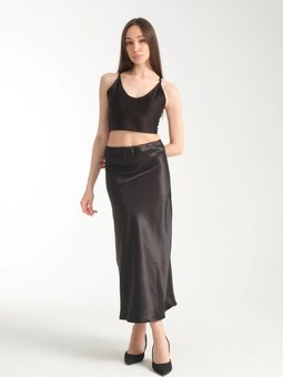 Siyah Uzun Saten Kumaş Etek