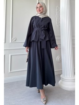 Geniş Kol Modal Antrasit Etekli Takım