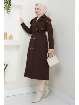 Omuzları Apolet Detaylı Astarlı Acı Kahve Trençkot