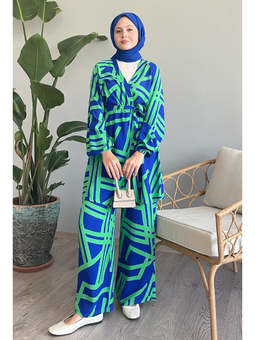 Şeritli İkili Yeşil Viskon Takım