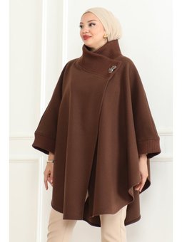 Yakası Trikolu Kahverengi Panço