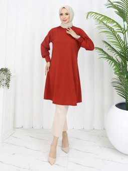Kolu Detaylı Zenane Tunik Kiremit