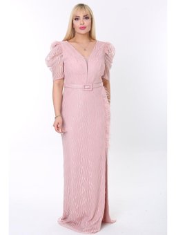 Büyük Beden Uzun Pudra Abiye Elbise