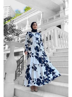 Lacivert Avşa Desenli̇ Elbi̇se