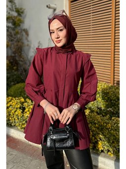 Eteği Pile Detaylı Bordo Gömlek